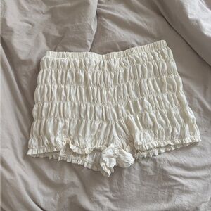 Smocked White Ruffle Lounge Shorts